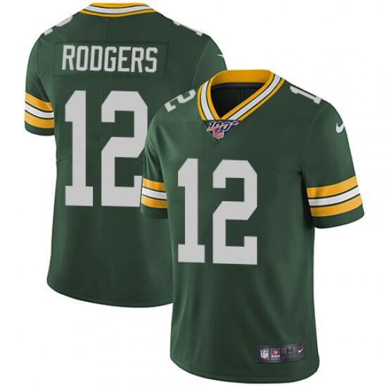 Men's Green Bay Packers #12 Aaron Rodgers Green 2019 100th Season Vapor Untouchable Limited Stitched NFL Jersey